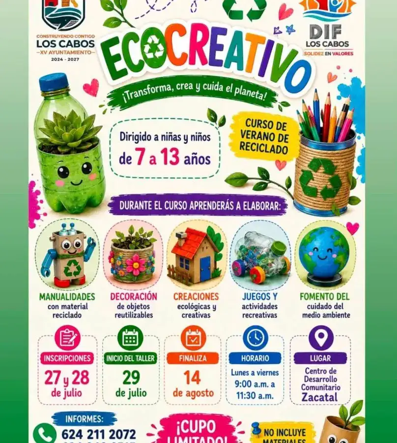 Niños realizando actividades manuales en un taller de verano del DIF Los Cabos