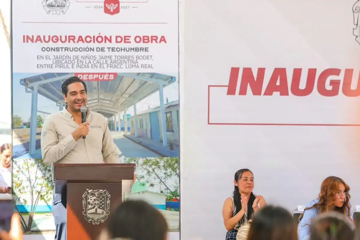Techumbre nueva en el patio del Jardín de Niños Jaime Torres Bodet en Reynosa