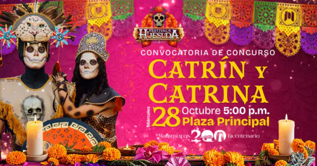 Personas disfrazadas de catrina durante un desfile en Matamoros