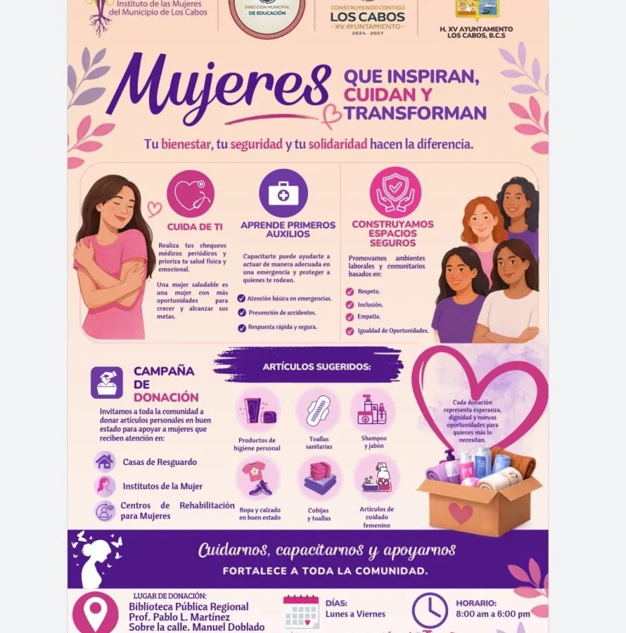 Ayuntamiento de Los Cabos lanza acopio de artículos para mujeres y niños vulnerables