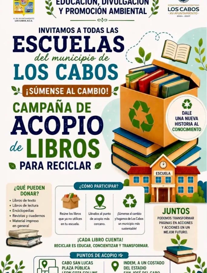 Escuelas de Los Cabos convocadas a reciclar libros y material impreso