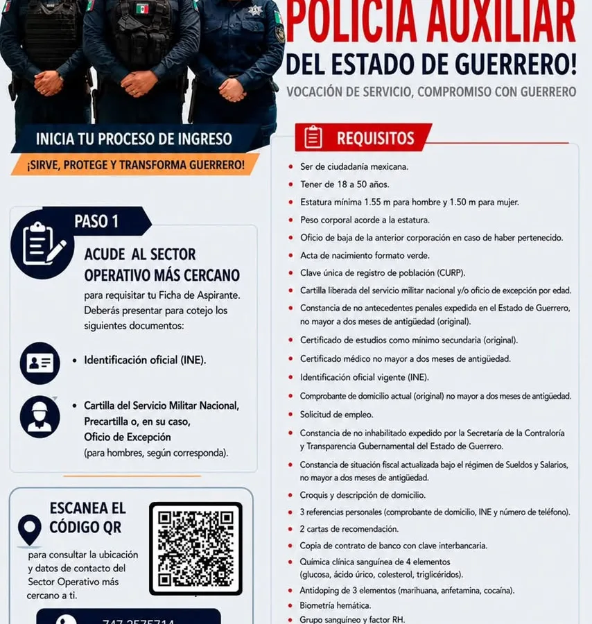 Guerrero busca reforzar su policía auxiliar: convocatoria abierta para nuevos elementos