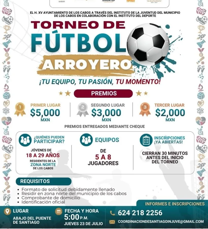 Jóvenes de Los Cabos podrán competir en torneo de fútbol arroyero con premios económicos