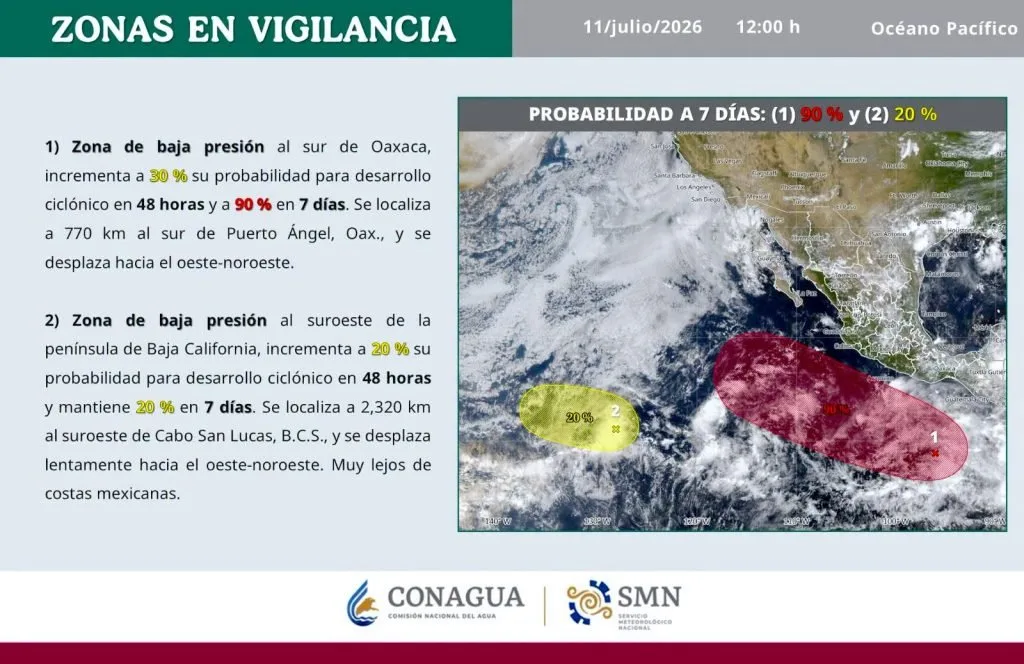 Los Cabos monitorea dos zonas de baja presión: una amenaza potencial en Oaxaca