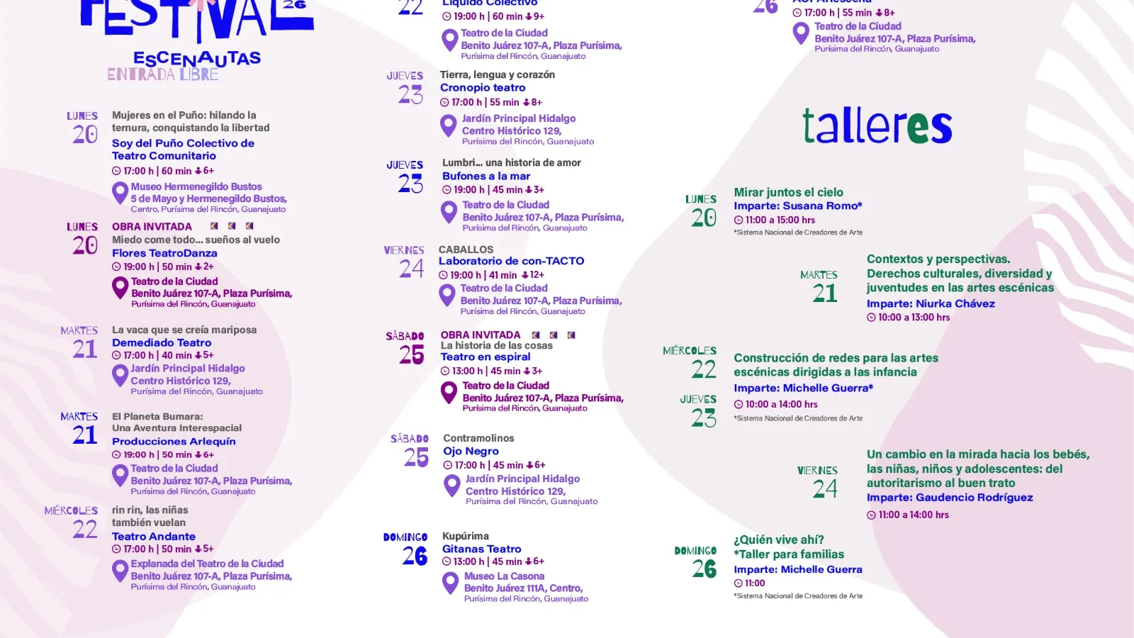 Purísima del Rincón será sede del Festival Escenautas 2026 con funciones y talleres gratuitos