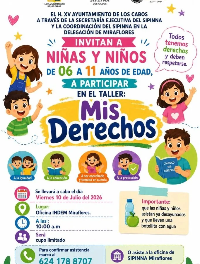 Taller infantil sobre derechos en Miraflores: SIPINNA Los Cabos abre inscripciones